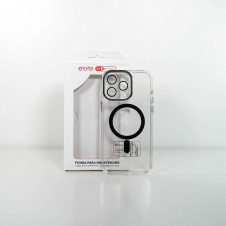 Funda ORYGI iPhone 15PM MagSafe transp negra cpc