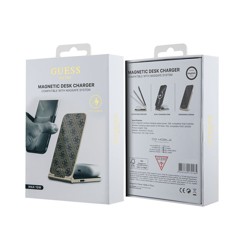 Cargador inalámbrico Guess MS 4G pleg marrón 15W