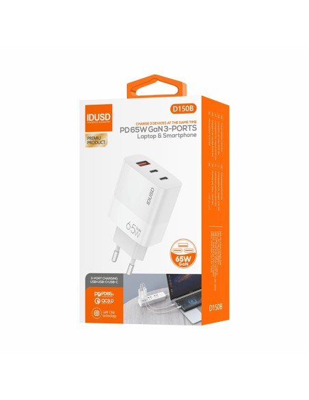 Cargador GaN IDUSD D150B PD 65W multipuerto