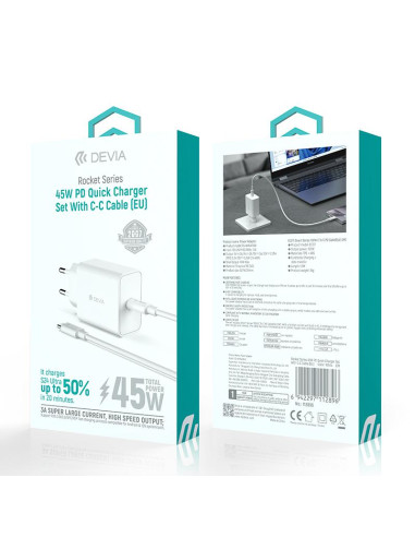 Cargador Devia Rocket PD C 45W con cable C/C blco