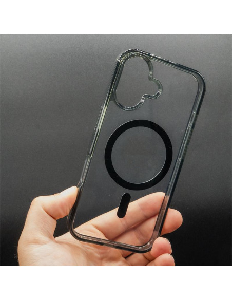 Funda Premium iPhone 16 MagSafe borde negro transp