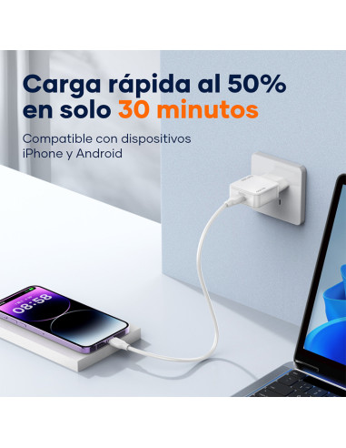 Carregador GaN IDUSD D306B 20W ultrafino com cabo USB-C | ByMASI