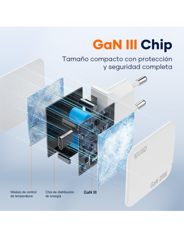 Cargador GaN IDUSD D306B 20W ultrafino con cable USB-C | ByMASI
