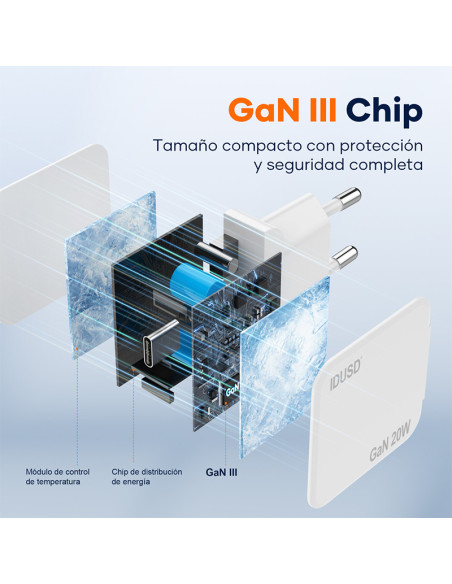 Cargador GaN IDUSD D306B 20W ultrafino con cable USB-C | ByMASI