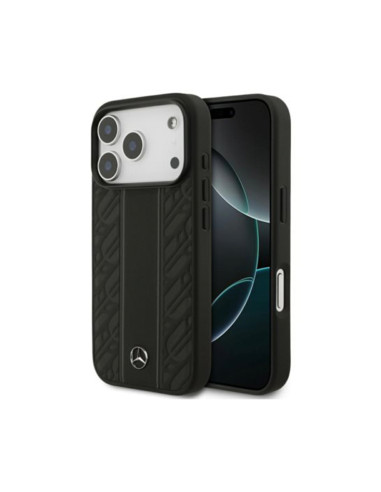 Funda Mercedes iPhone 17 Pro Leather Laurel Leaves Stripes MagSafe azul