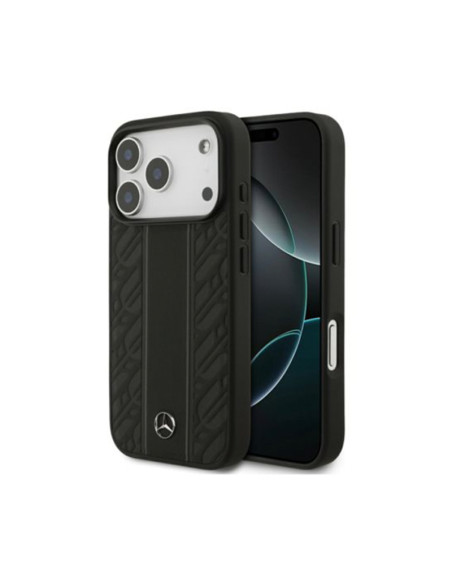 Funda Mercedes iPhone 17 Pro Leather Laurel Leaves Stripes MagSafe azul