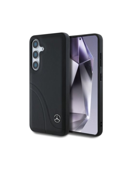 Funda Mercedes Samsung Galaxy S25 Leather Curved Stitches negra