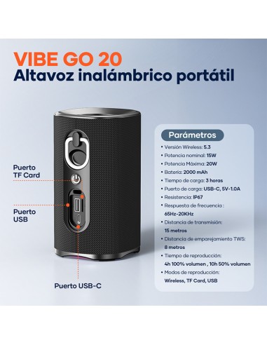 Altavoz Bluetooth Vibe Go 20W IP67 | TWS y 10h
