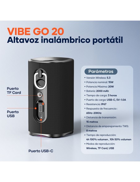 Altavoz Bluetooth Vibe Go 20W IP67 | TWS y 10h