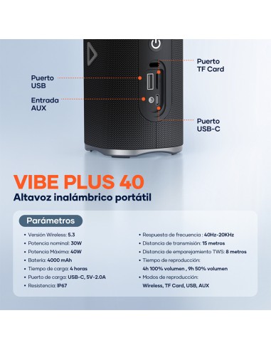 Altavoz Bluetooth Vibe Plus 40W IP67 | EQ y TWS