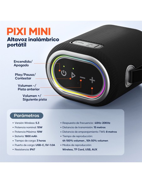 Altavoz Bluetooth Pixi Mini 12W IP67 | Manos libres