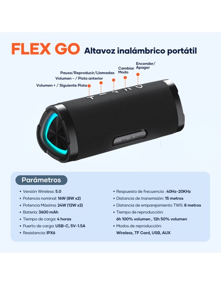Altavoz Bluetooth Flex Go 24W IPX6 | 12h autonomía