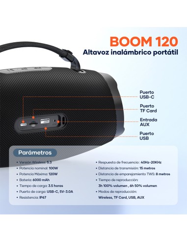 Altavoz Bluetooth Boom 120W IP67 | Exterior potente