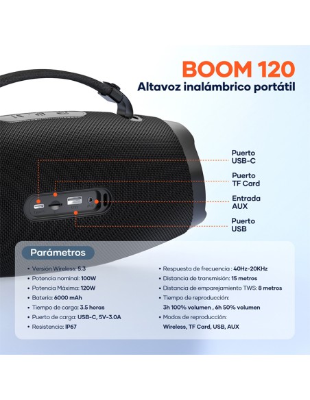 Altavoz Bluetooth Boom 120W IP67 | Exterior potente