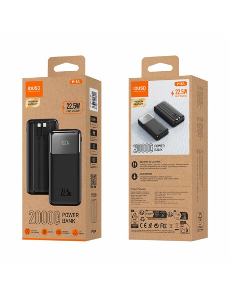 Powerbank IDUSD P15A 20.000mAh | Cables Integrados