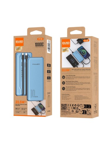 Powerbank IDUSD P11A 10.000mAh Azul | Doble Cable