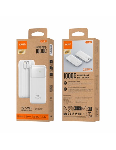 Powerbank IDUSD P14B 10.000mAh Blanco | Cables Integrados
