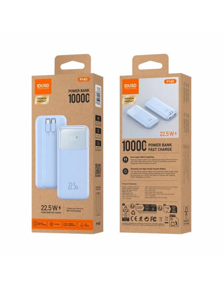 Powerbank IDUSD P14D 10.000mAh Azul | Cables Integrados