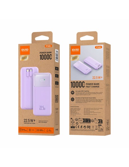 Powerbank IDUSD P14Q 10.000mAh Lila | Cables Integrados