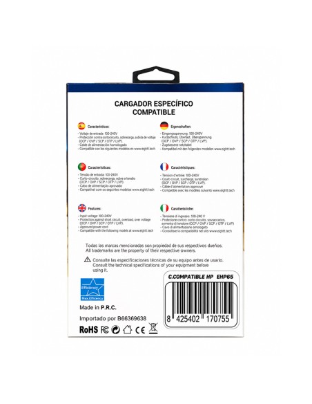 Carregador portátil compatível HP 65W 4,8x1,7 Eightt | ByMASI