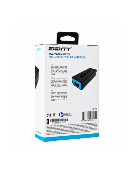 Cargador portátil compatible Toshiba 90W 5,5x2,5 Eightt | ByMASI
