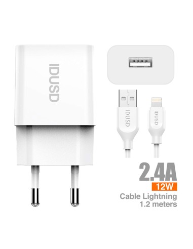 Set carregador IDUSD D72B Smart 1xUSB 2.4A + Cable USB/L 1,2 m