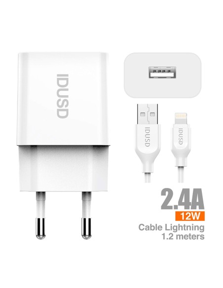Set carregador IDUSD D72B Smart 1xUSB 2.4A + Cable USB/L 1,2 m