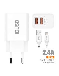 Set cargador IDUSD D43B Smart 2xUSB 2.4A + Cable USB/C 1,2 m