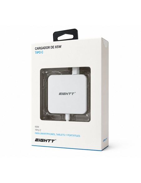 Carregador portátil USB-C GaN 65W Eightt branco | ByMASI