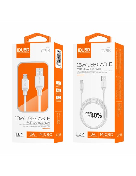 Cable IDUSD C21B Micro USB a USB 3A 1,2 m Blanco | ByMASI