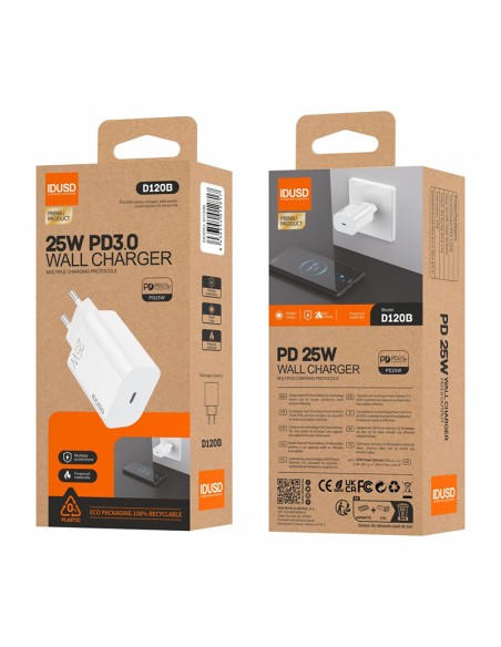 Carregador IDUSD D120B Eco USB-C 25W PD carga rápida | ByMASI