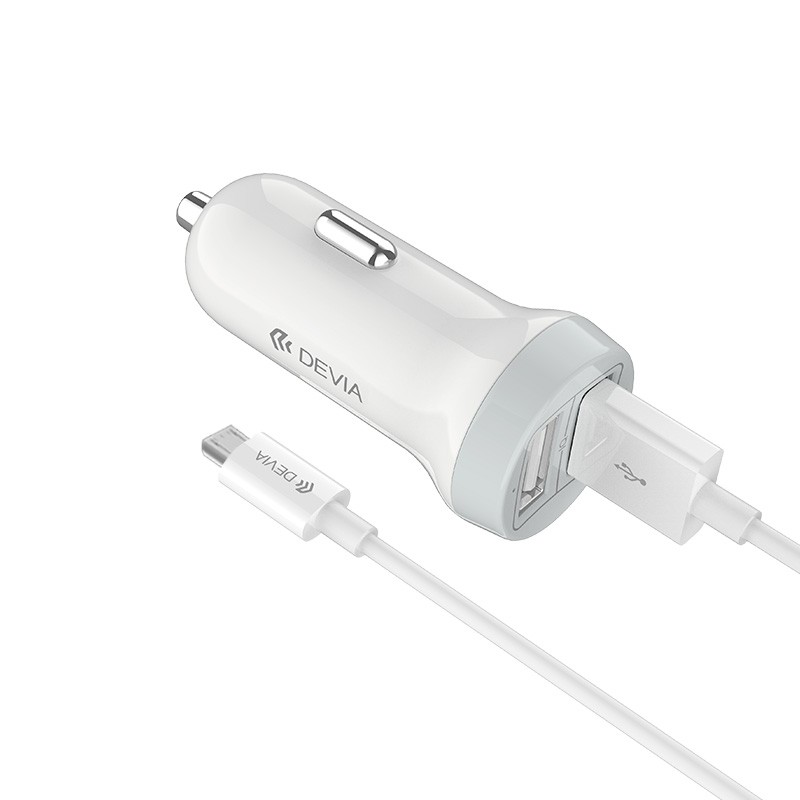 Carregador de carro Devia 2 USB 3,1A com cabo Micro USB | ByMASI